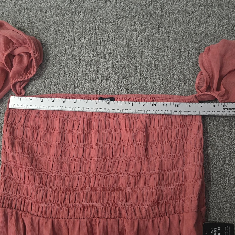 Express Dusty Rose Off Shoulder Smocked Peasant Blouse XL Boho Romantic - Picture 4 of 6